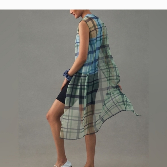 NWT Maeve By Anthropologie Green Sheer checkered Vest one size - Picture 1 of 10